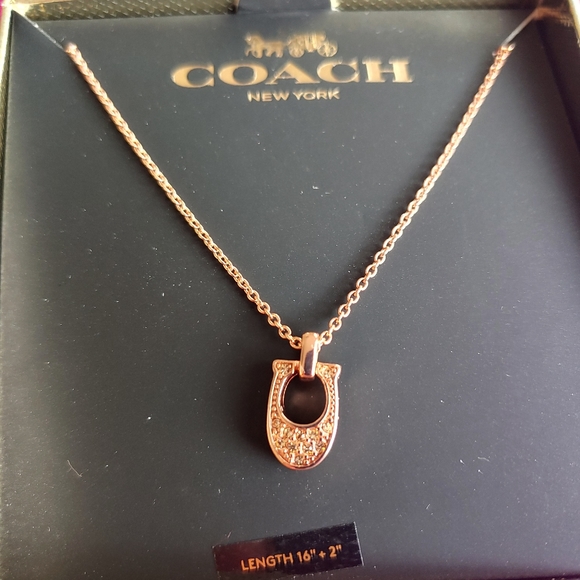 COACH ROSEGOLD PAVE SIGNATURE NECKLACE - Picture 5 of 9